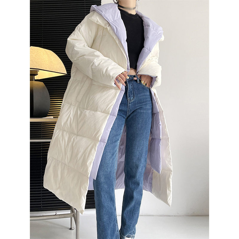 軽量 ロング ダウンコート ダウン90% アウター 外套 上着 膝下 ファッション 切り替え 着痩せ 秋 冬 冬物 冬服 フード付き 無地 厚手 防風 保温 レディース 大きいサイズ サイドポケット