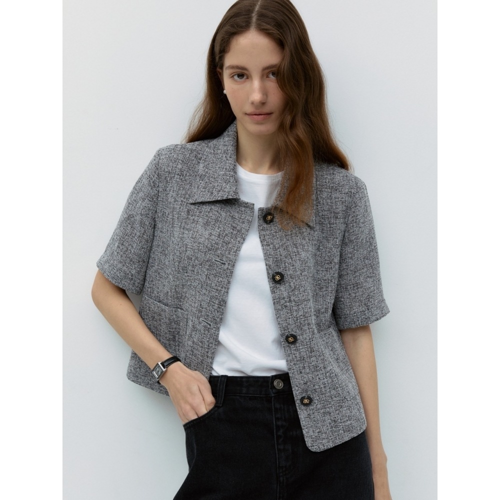 デパウンドカラーツイードハーフジェクトグレーチェック