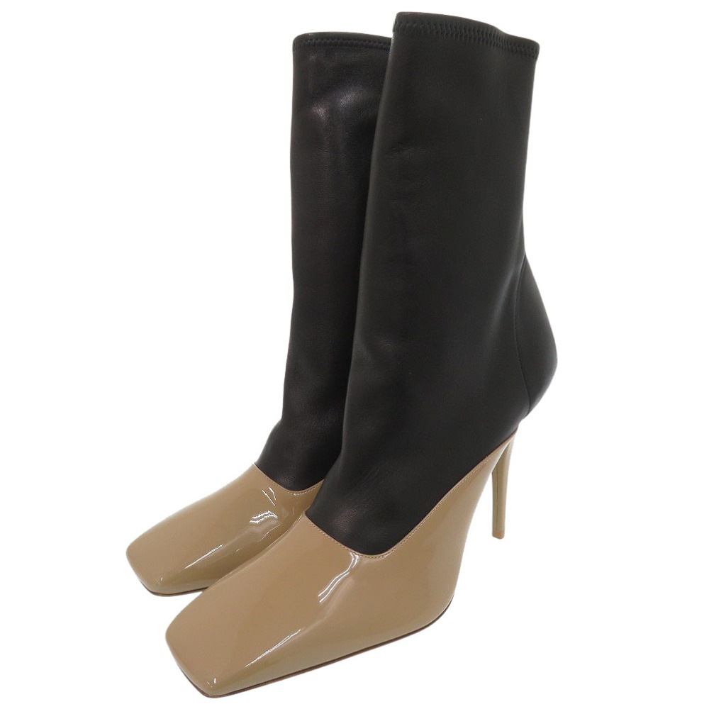 新品同様 ショートブーツ ハイヒール ブーツ パテントレザー/レザー/パテントレザー ベージュ 1809【中古】 レディース