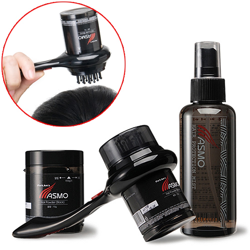 韓国通販 ヒット 黒彩セット ヘアパウダー2p+ヘアミスト+ターゲットブラシ ヘアビルファイバー 脱毛カバー 抜け毛カバー 薄毛ケア 薄毛ケア