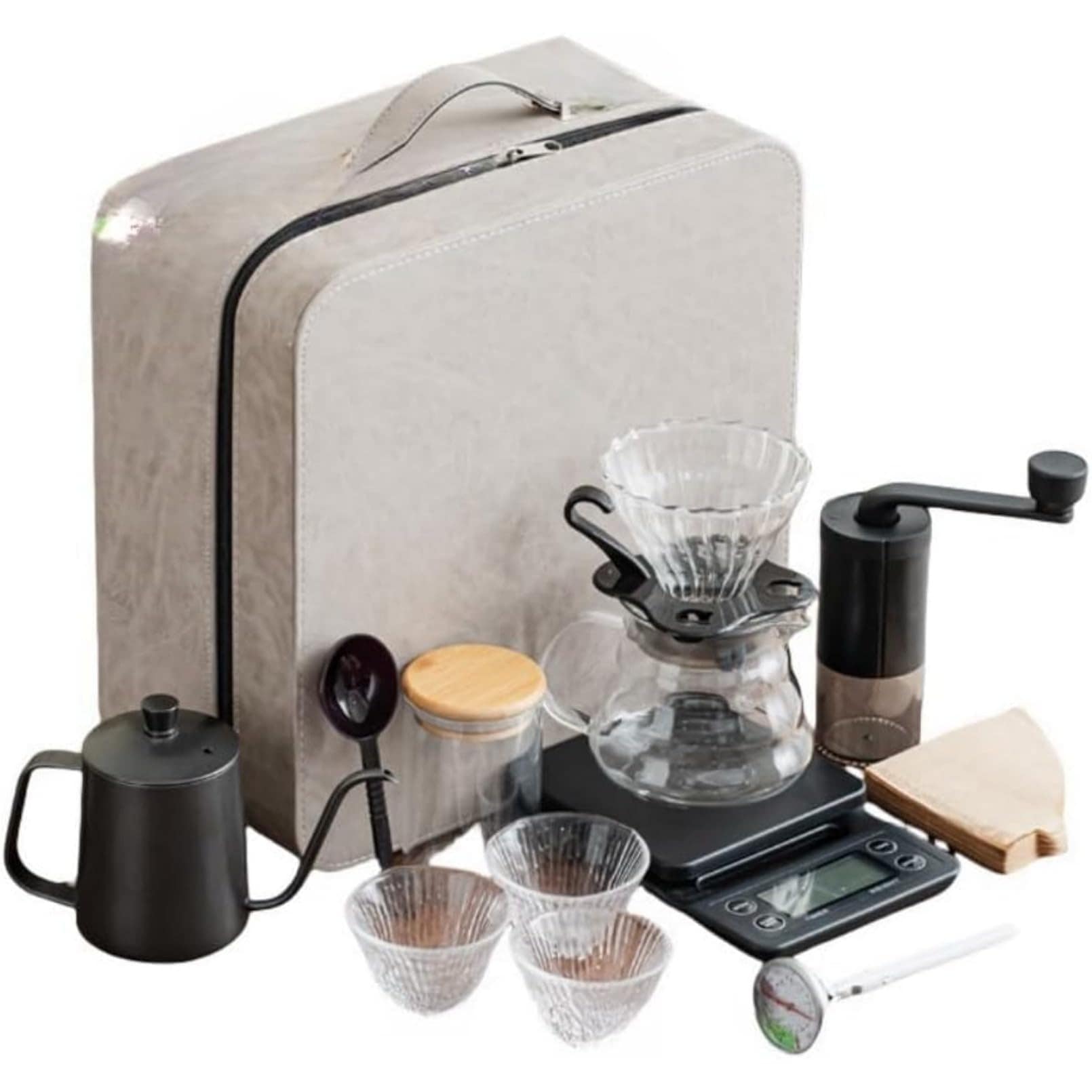 otoye【ギフト対応】電動＆手動 兼用コーヒーセットトラベル手挽きグラインダー付きステンレスドリップポット真空保存容器同梱家庭用・アウトドア兼用プロ仕様コーヒーツール一式 (13個セット)