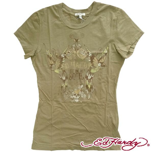 訳ありアウトレットセール エドハーディー レディース 半袖 Tシャツ 200種類の品揃え Ed Hardy FRETTY BIRD ライト　ブラウン エドハーディー 正規品 セレブ サ