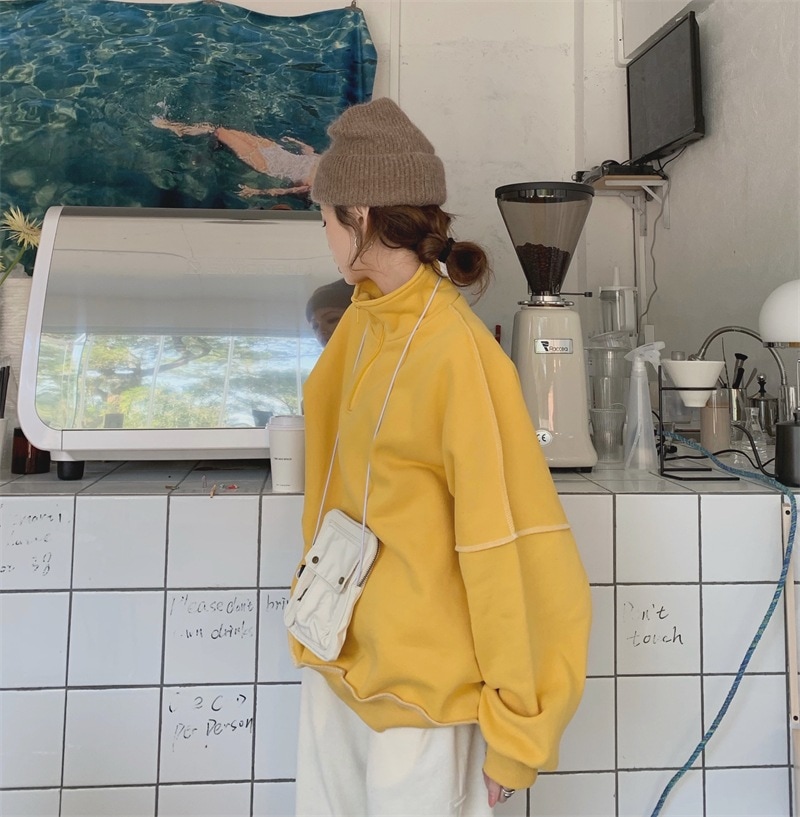 オーバーサイズ ハイネックトレーナー アメリカン 原色カラー トップス プルオーバー トレーナー 袖あり ボリューム袖 ハイネック ワイド ファスナー かわいい 大人可愛い きれいめ シンプル