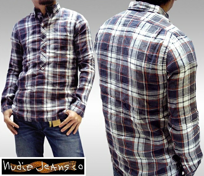 ヌーディージーンズ NUDIE JEANS メンズ シャツ LINEN CHECKS グレーブラック チェックシャツ ジーンズ ブランド セレブ ファッション サファリ掲載 NUDIEJEANS ヌー