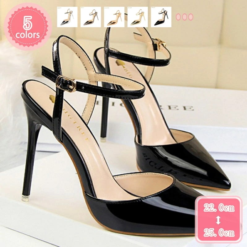1000円OFFクーポン パンプス アンクルストラップ エナメル 美脚 結婚式 11cmヒール ポインテッドトゥ ピンヒール ストラップサンダル パーティー ハイヒール二次会 謝恩会 カジュアル フォ