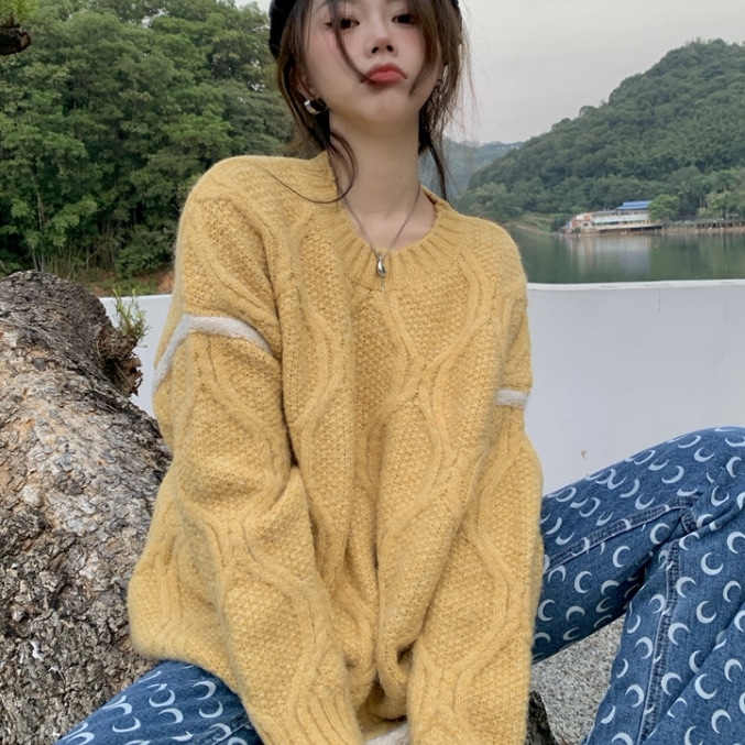 トップス セーター 長袖 クルーネック かわいい 大人可愛い カジュアル おしゃれ お洒落