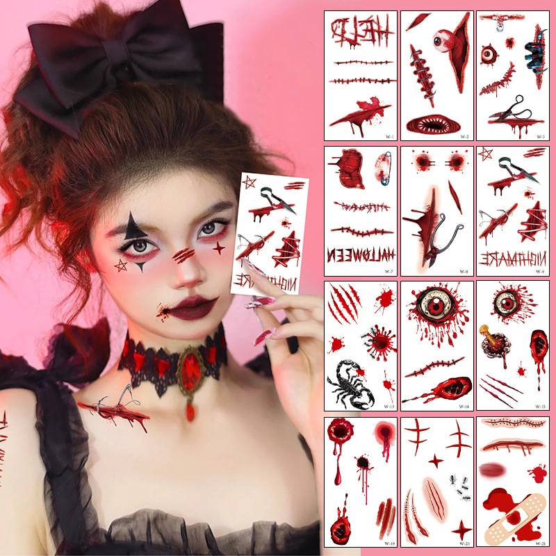【1点ご購入 で10点プレゼントいたします】ハロウィンのタトゥーに恐怖の手術傷跡を貼るパーティー男女の変顔シールに偽の傷跡を模倣