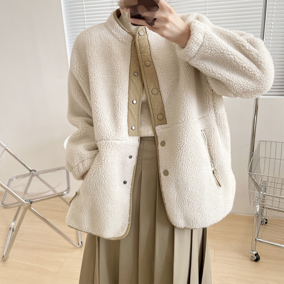 冬アウター裏起毛ファッション ジャケット 冬アウター ジャケット 春トレンチコート ムートンファッション ムートンアイテフリースで決まり！キルティングコート2