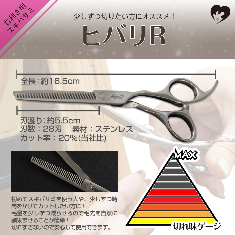 アシストシュシュ スキバサミ シザー ハサミ ヒバリR 右利き用 ウィッグ コスプレ ヘアカット アシストオリジナル 4573353674809 4,985円