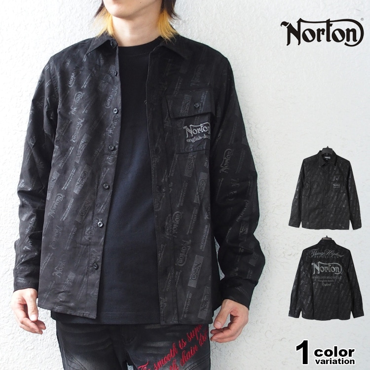 ポリスウェード ワークシャツ 長袖シャツ 撥水 総柄シャツ バック刺繍 ロゴ トップス メンズ 253n1501b