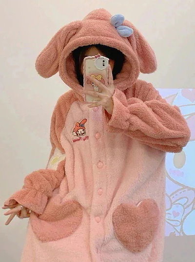 Qoo10] サンリオ パジャマ着 着ぐるみ 人気 モコモコ 長