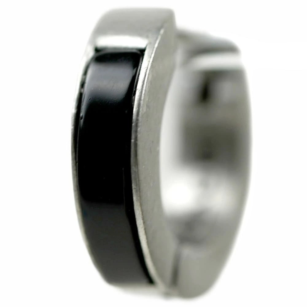 コーチ アクセサリー ピアス メンズ 片耳用 スターリングシルバー ブラック COACH BLACK & SILVER INLAY HUGGIE EARRING BLACK/RHODIUM Hoop