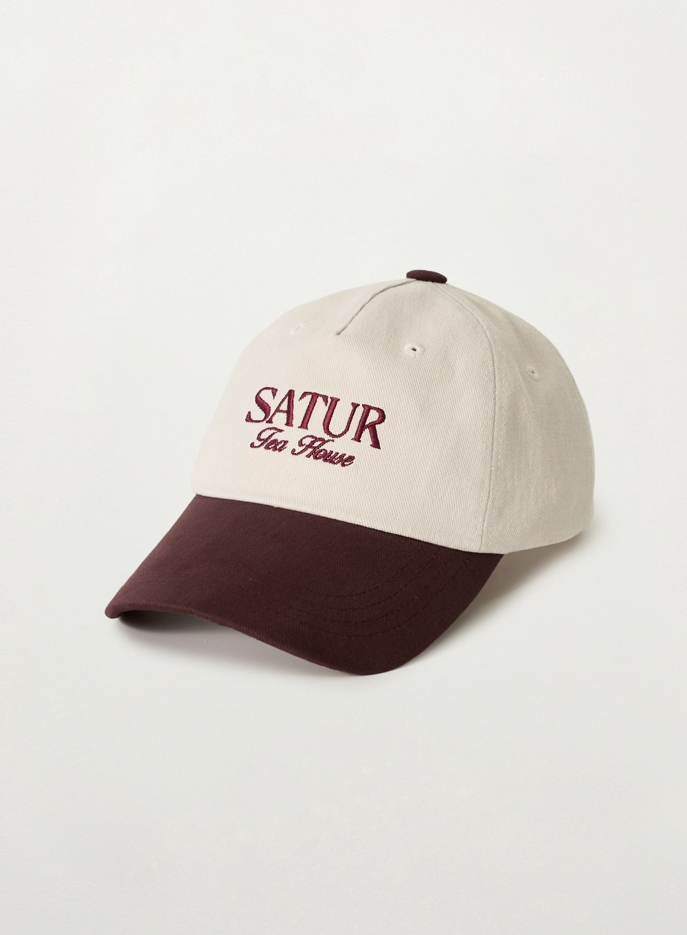 【SATUR】26SS [Exclusive] SATUR X Tea House Contrast 5 Panel Ball Cap : Burgundy