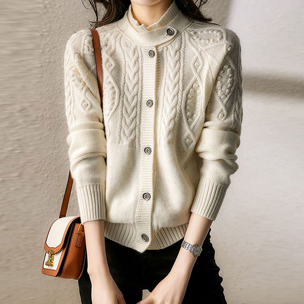 【売り切れ必至】 ファッション ハーフネック 切り替え 無地 シングルブレスト カーディガン