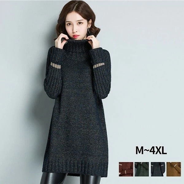 ニットワンピース 秋冬 チュニック 長袖 セーター トップス ニット 秋冬 ニットソー タートルネック ゆったり カジュアル ワンピース オシャレ 膝上丈 無地 大きいサイズ 黒 赤S M L 2L