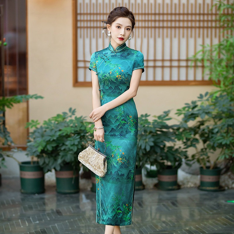 2025スプリングシルクチョンサムのマルベリーシルクドレス毎日のウェアラブル用スリムバンケット