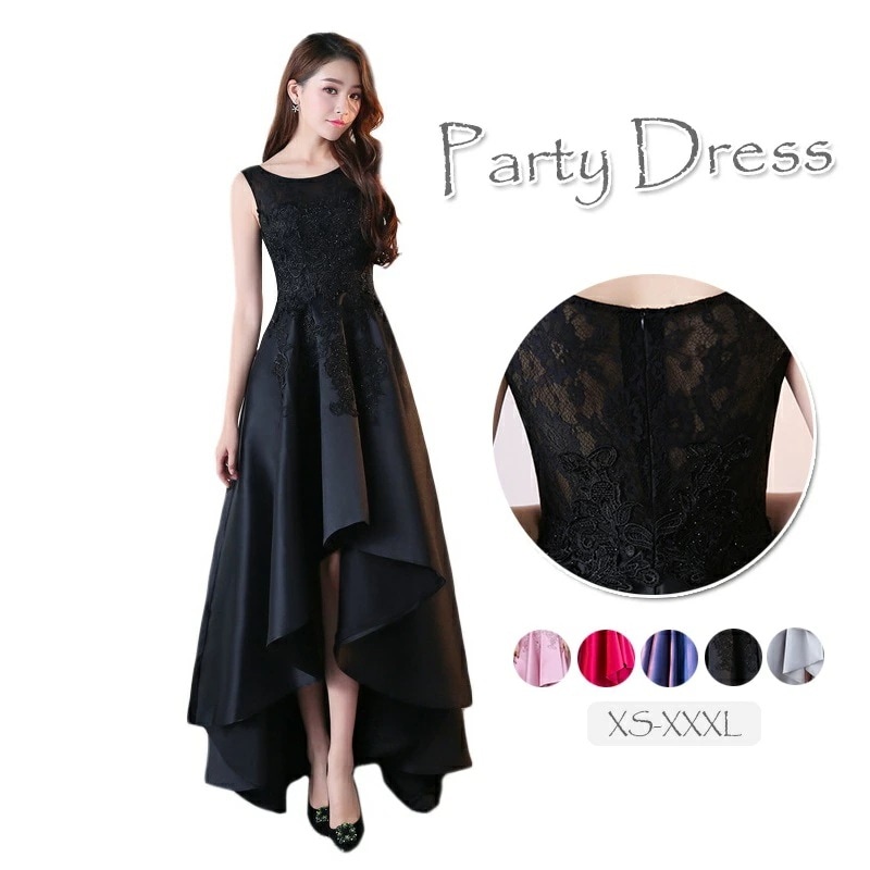 【即納】結婚式 ワンピース パーティードレス アシンメトリードレス パーティードレス 結婚式ドレス サテン ワンピース ウエディングドレス ミモレ丈 ロング丈 大きいサイズ 大人 上品 お呼ばれ