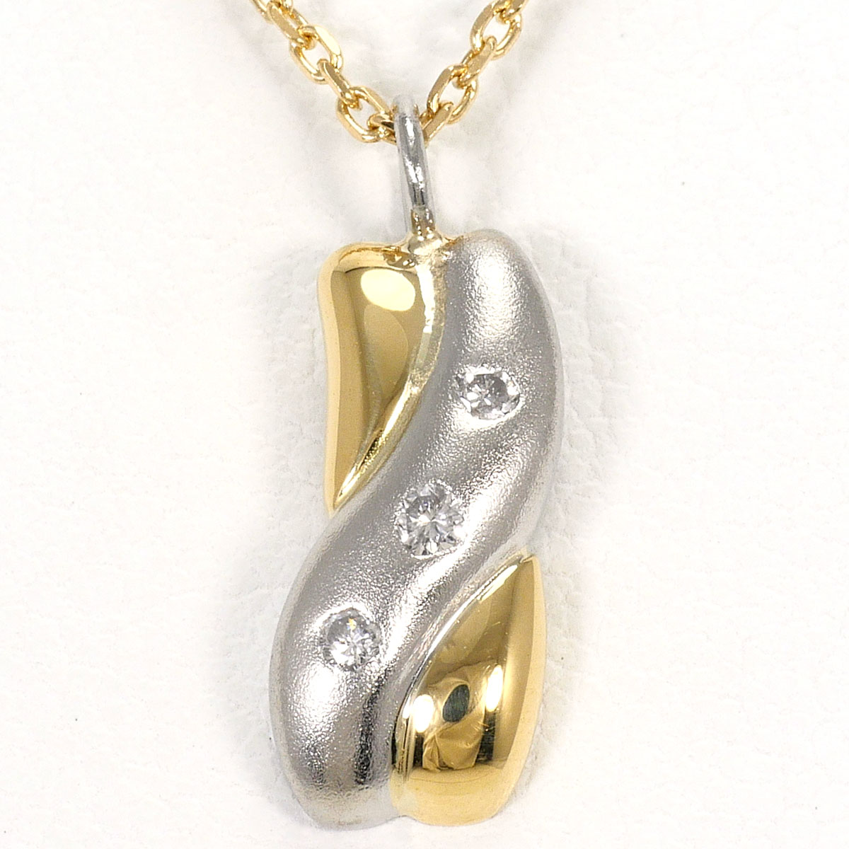 PT850 プラチナ K18 18金 YG イエローゴールド ネックレス ダイヤモンド 0.04ct 総重量約3.0g 約39cm ジュエリー 中古