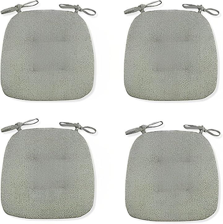 いす用 チェアクッション 4枚セット 椅子用 クッション座布団 食卓 事務 チェアー ひも付き 馬蹄形( グリーン)