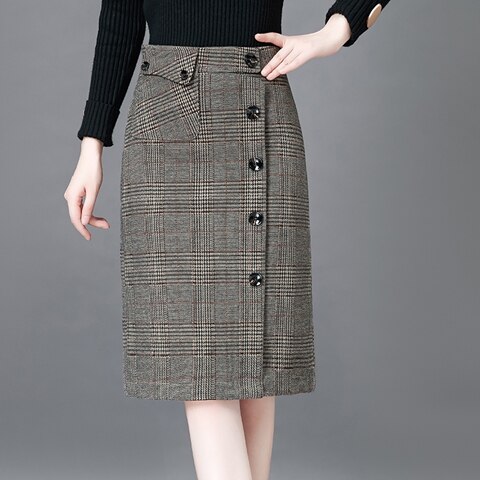 スカート 秋冬 きれいめ タイトスカート ひざ丈 グレンチェック ハイウエスト グレー かわいい 大人可愛い きれいめ シンプル 大人 上品 おしゃれ レトロ サイズ S M L XL 2XL 3XL