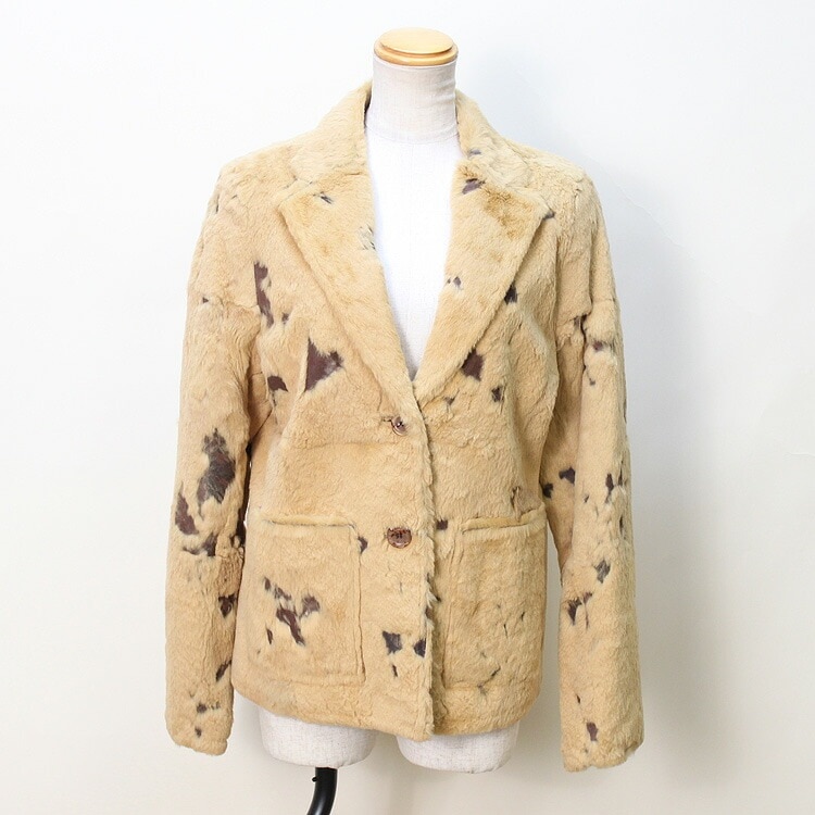 ラビット ファー ジャケット テーラード ブチ柄 キャメル 送料無料 レディース ギフト プレゼント