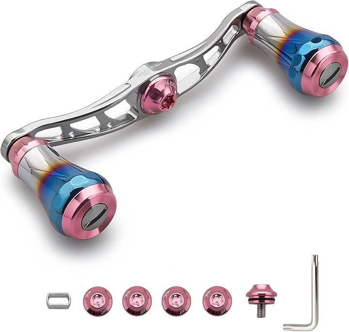 ベイト リール ハンドル 航空アルミ製 シマノ ダイワ アブガルシア 通用 ベイトリール Aurora 0027(V2.0 - 90mm - ガンメタル＆桜ピ)