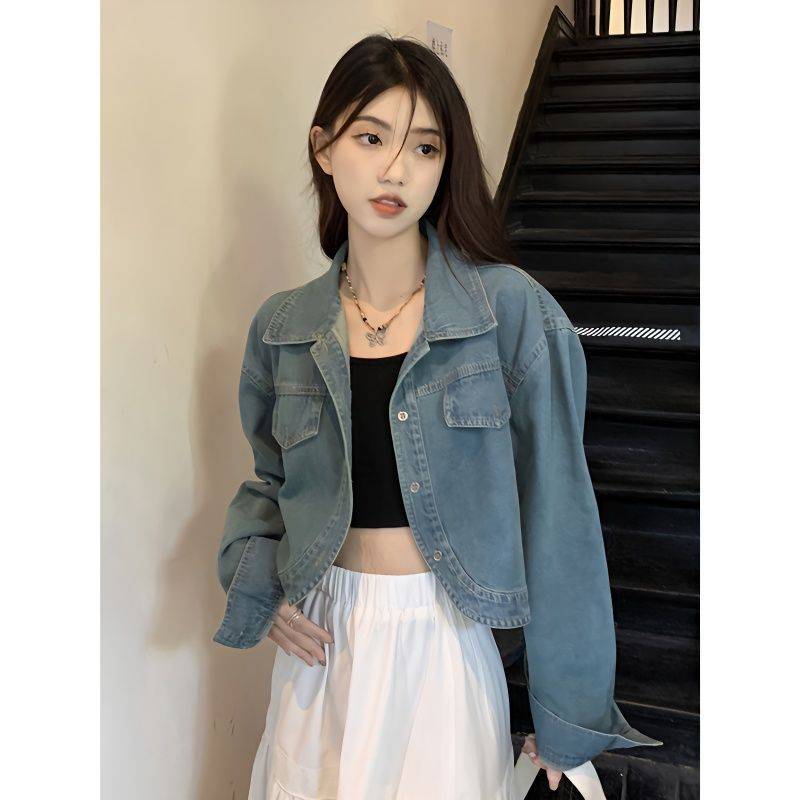 レトロ デニムショート ジャケット 女性用 2023春 ニッチルーズ カジュアル ハイウエスト ショート ジャケットトップ