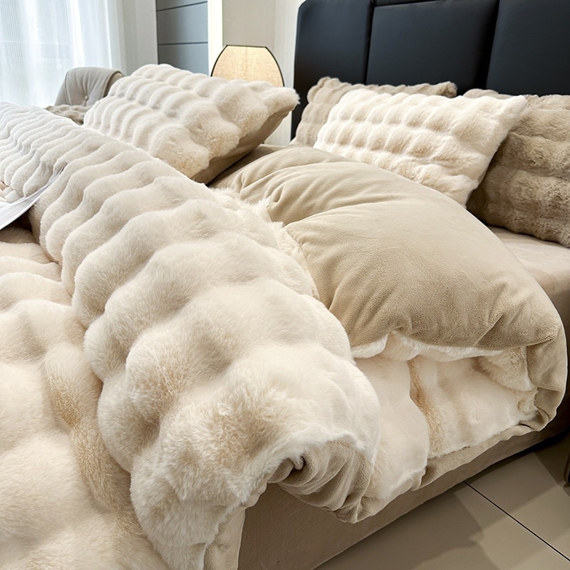 冬の厚手ウサギの毛織物4点セットミルクの毛織物シーツ布団カバー南通サンゴの毛織物の寝具と毛織物の布団カバー