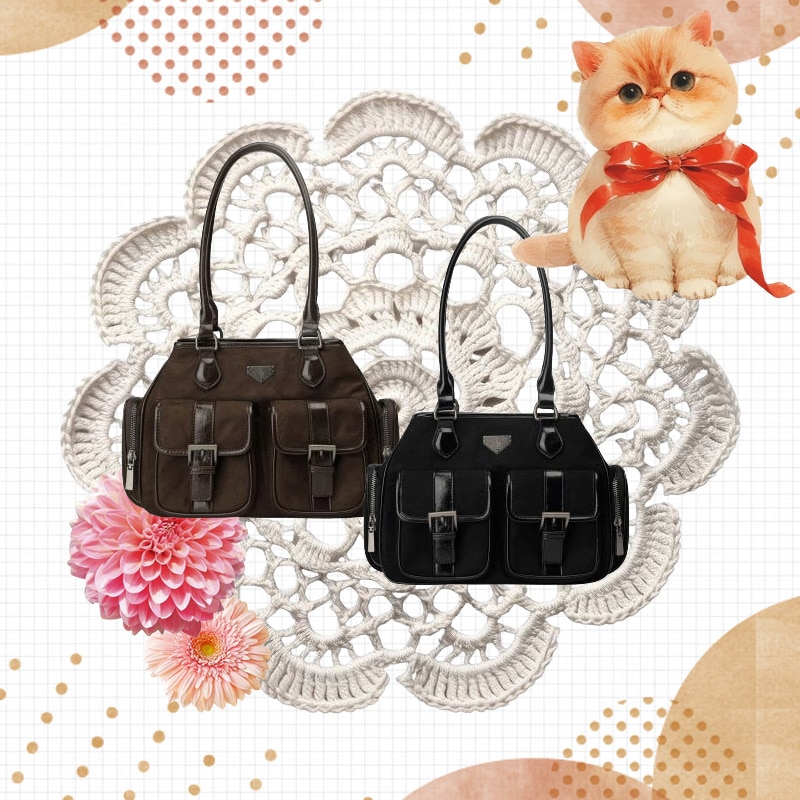 マルチポケットスエードショルダーバッグ 2color BLACK BROWN 680g 大容量 トートバッグ 韓国コスメ ブランド 正規品