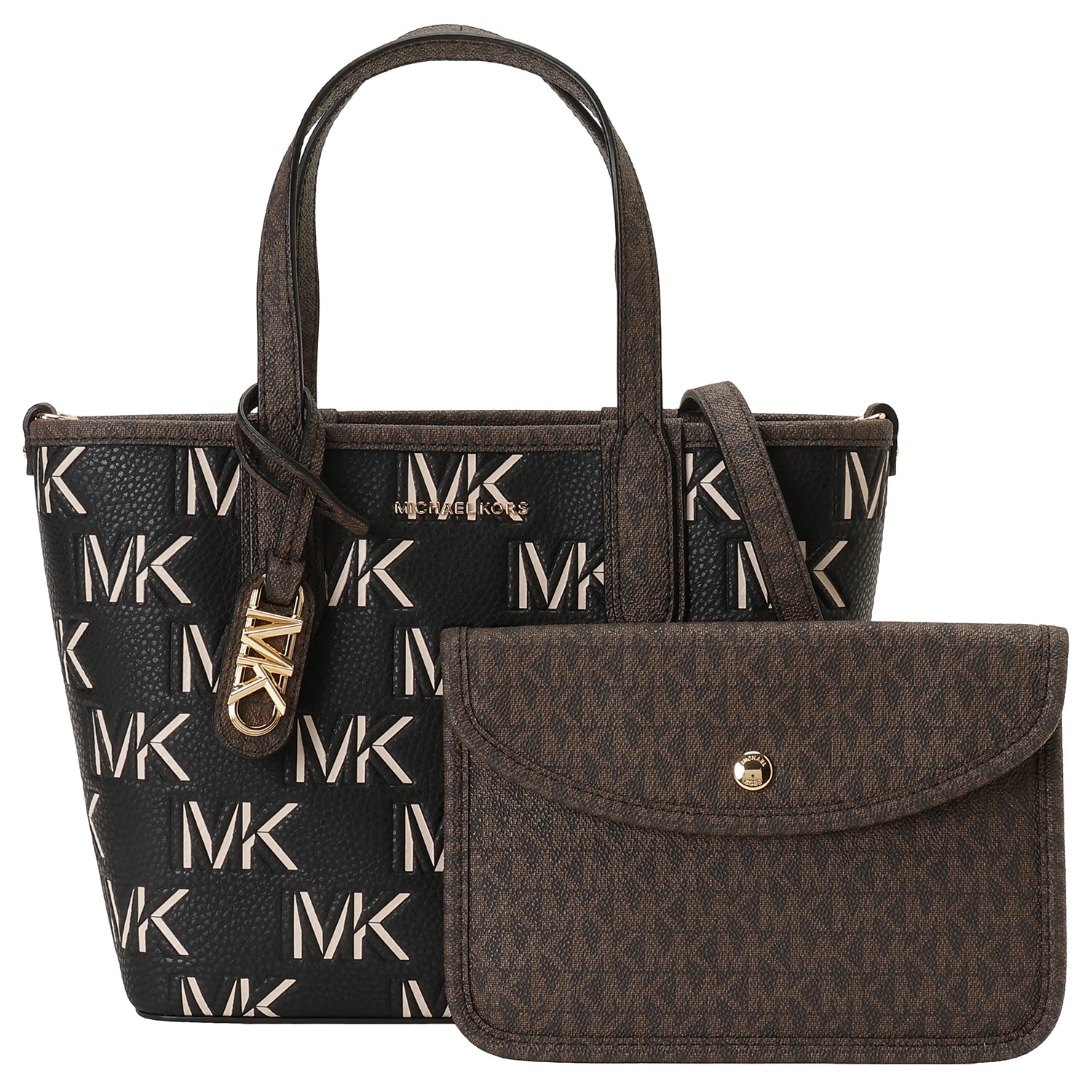 マイケルコース バッグ MICHAEL KORS レディース 30F3GZAT0L 292 BROWN/BLK エリーザ ポーチ付 MKロゴプリント トートバッグ エクストラスモール 2WAY ショル 12,600円