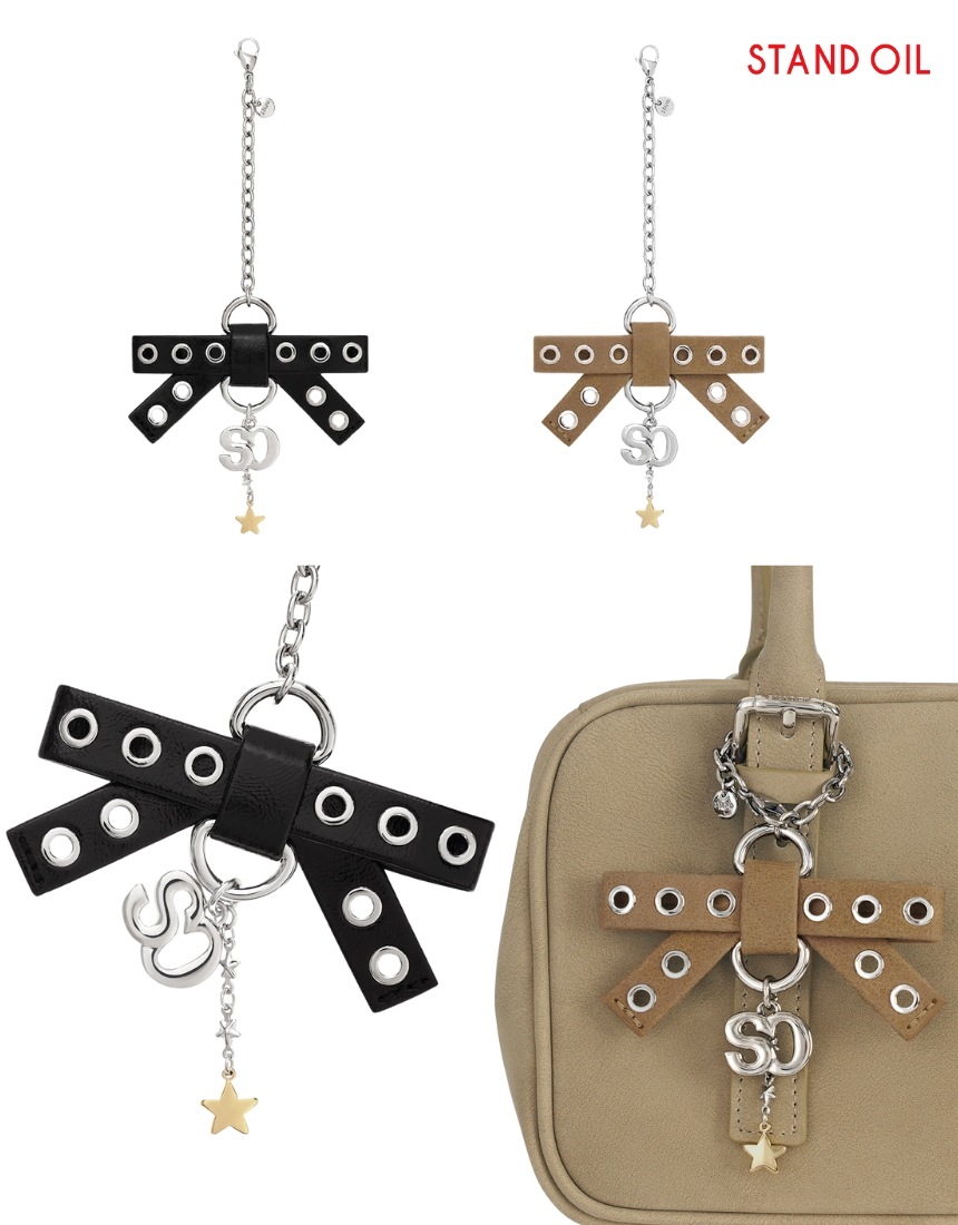 韓国限定 韓国人気 トレンド ファッション アクセサリー キーリング キーホルダー Bow Charm (2カラー) - Black/Carmel