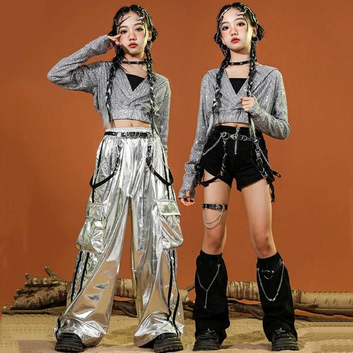 出荷が迅速である 独占販売 キッズ ダンス衣装 セットアップ 女の子 ヒップホップ 衣装 キッズ 子供服 3点セット 4点セット アウター タンクトップ ショートパンツ レッグカバー ジャズダン 本日