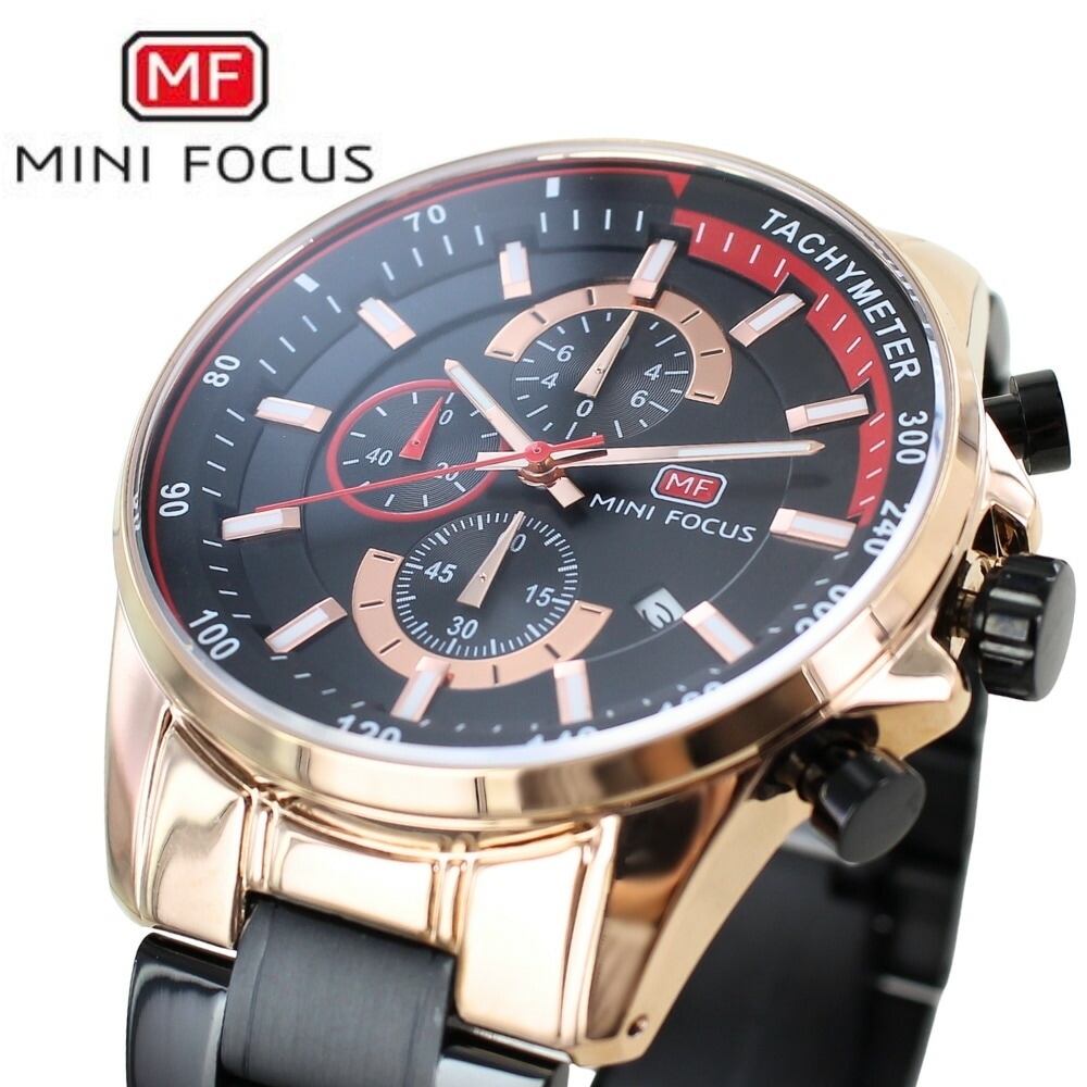 正規品 MINI FOCUS メンズ腕時計 クロノグラフ クォーツ 日付表示 ステンレスバンド かっこいい 腕時計 手表 メンズ 父の日 ブラック ローズゴールド 高級感 おしゃれ ビジネス カジュア 9,044円