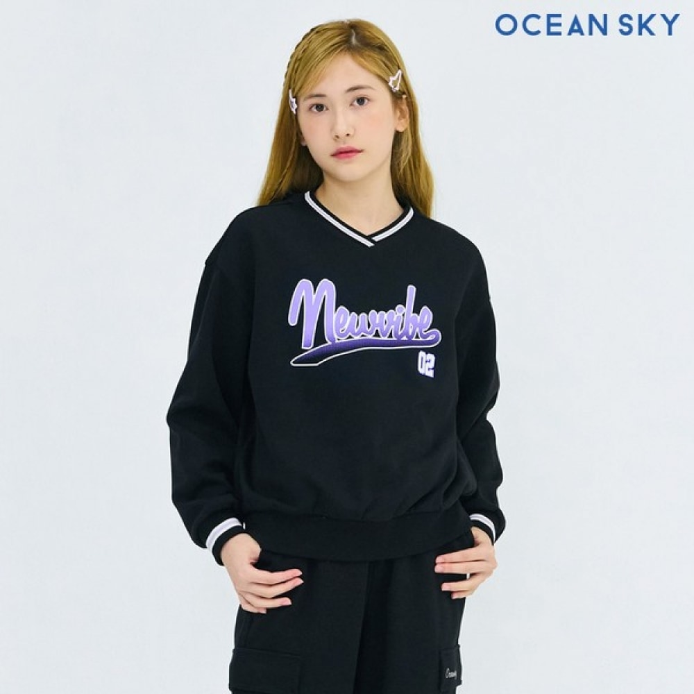 オーシャンスカイ 女の子 Vネック グラフィック ポイント トレーナー-DEJG5158B03