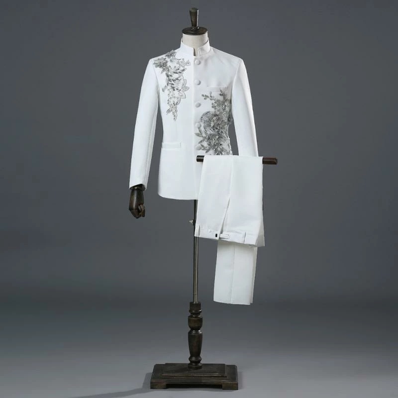 ジャケット パンツ スーツ セットアップ メンズ ダンス ポケット 長袖 上品 高級感 衣装 紳士服 刺繍 歌手 パフォーマンス 花柄