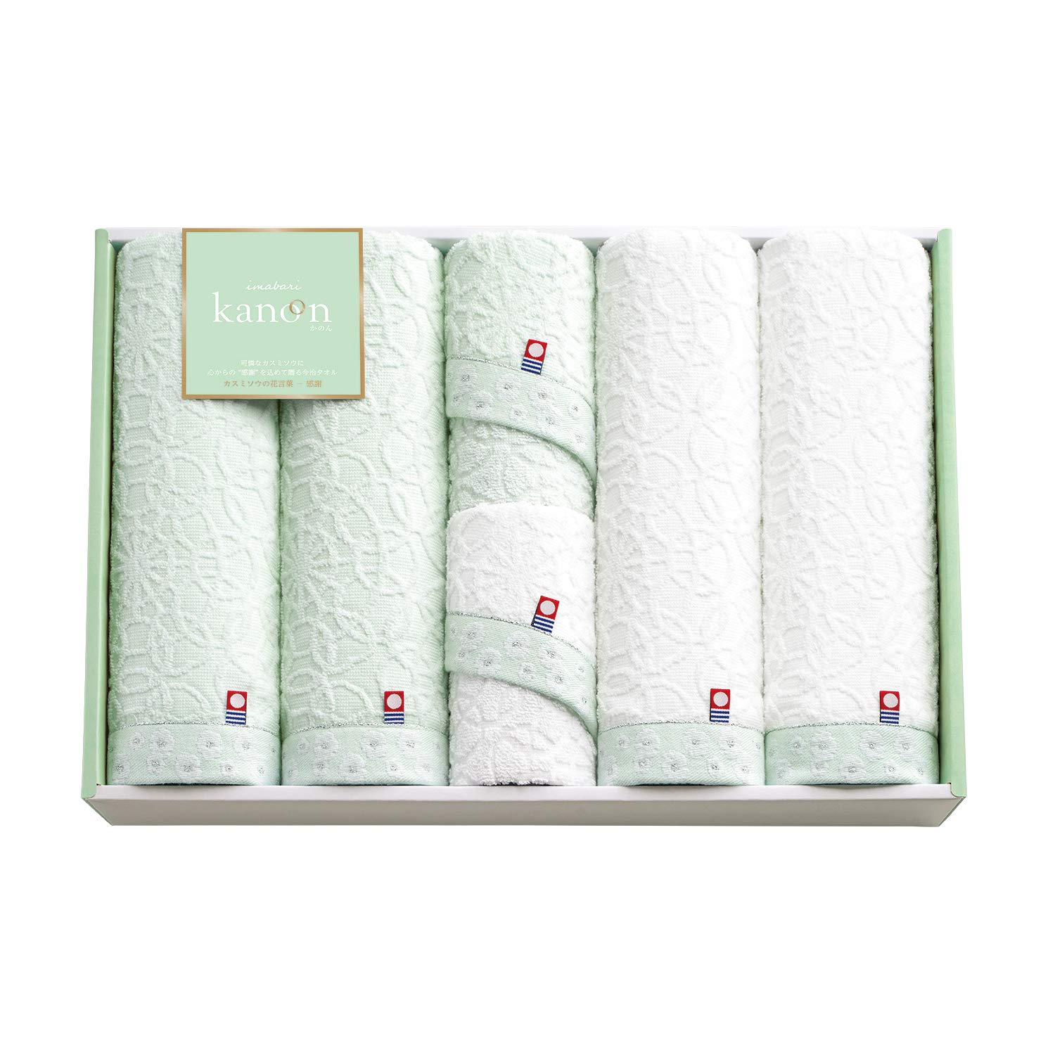 今治かのん 日本製 愛媛今治 タオルセット 6枚入 グリーン ホワイト 63602