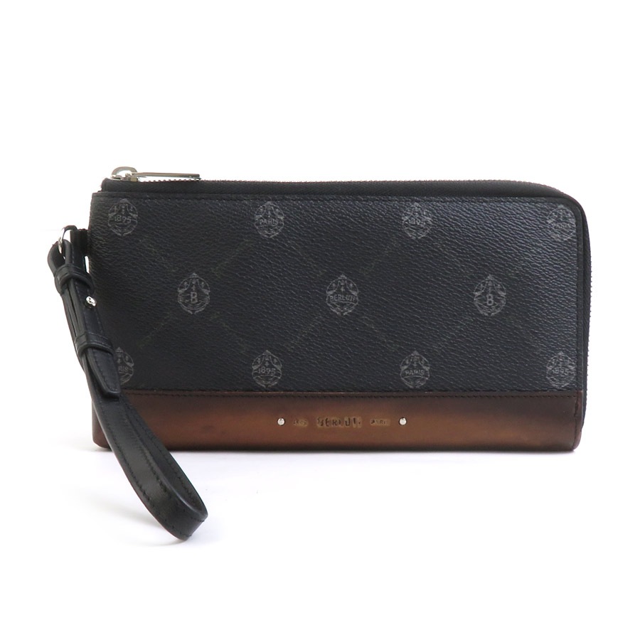 ベルルッティ Berluti ラウンドファスナー長財布 レザー ブラック×ブラウン メンズ 56073g