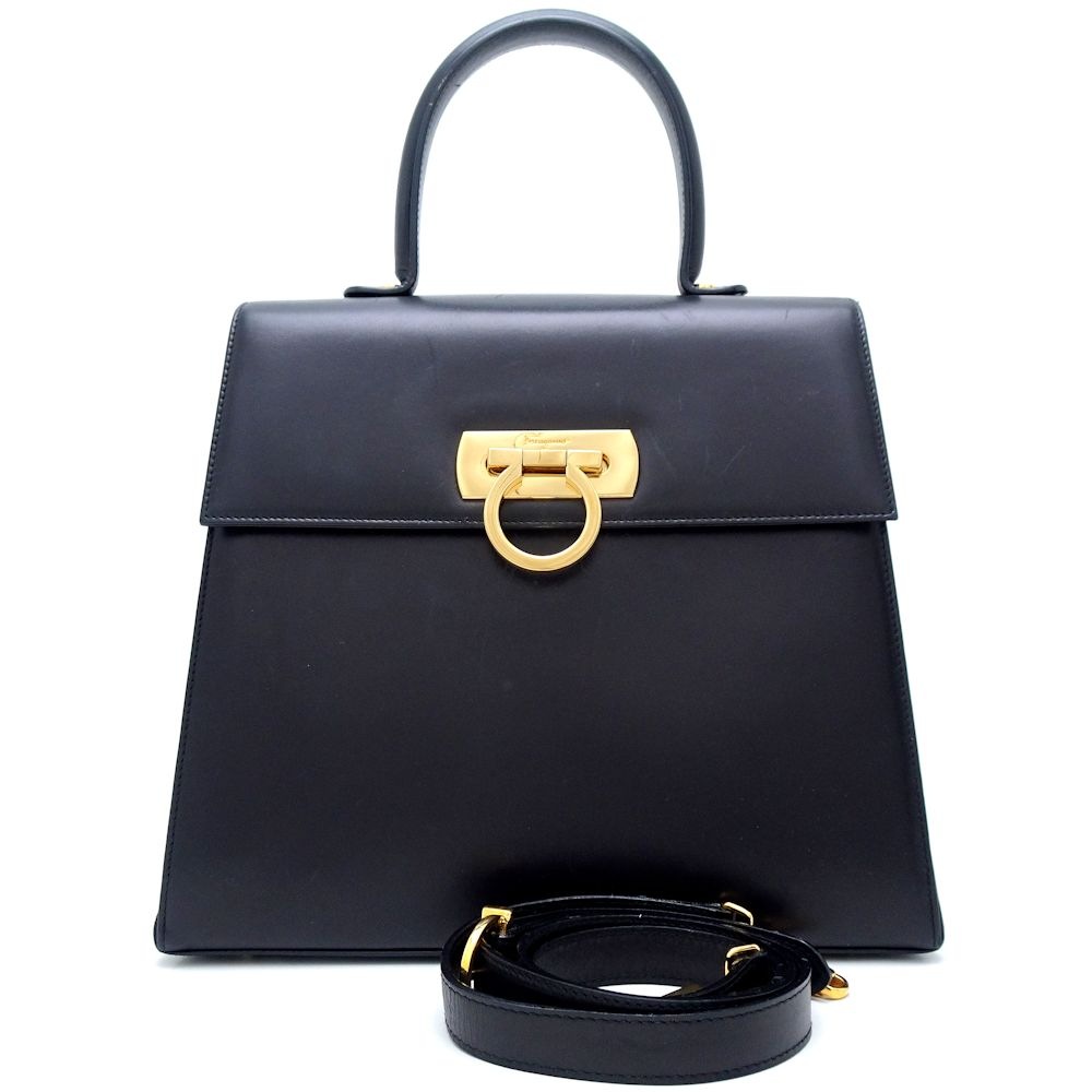 Salvatore Ferragamo サルヴァトーレフェラガモ E210536 2Wayバッグ ガンチーニ レザー ブラック/351247【中古】