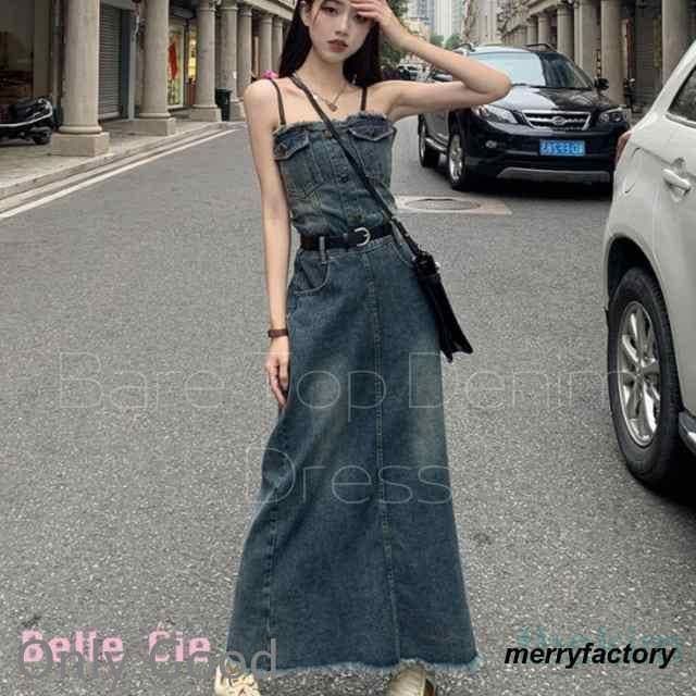 コレクションが高い レディースワンピースワンピデニムワンピデニムベアトップチューブトップ大人かっこいいかわいい美シルエットスタイルアップ