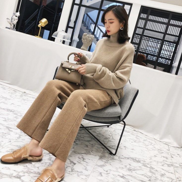 ワイドパンツ韓国ワイドパンツ白レディース秋冬 ボトムス ニットパンツ厚手 脚長効果 お肌に優しい