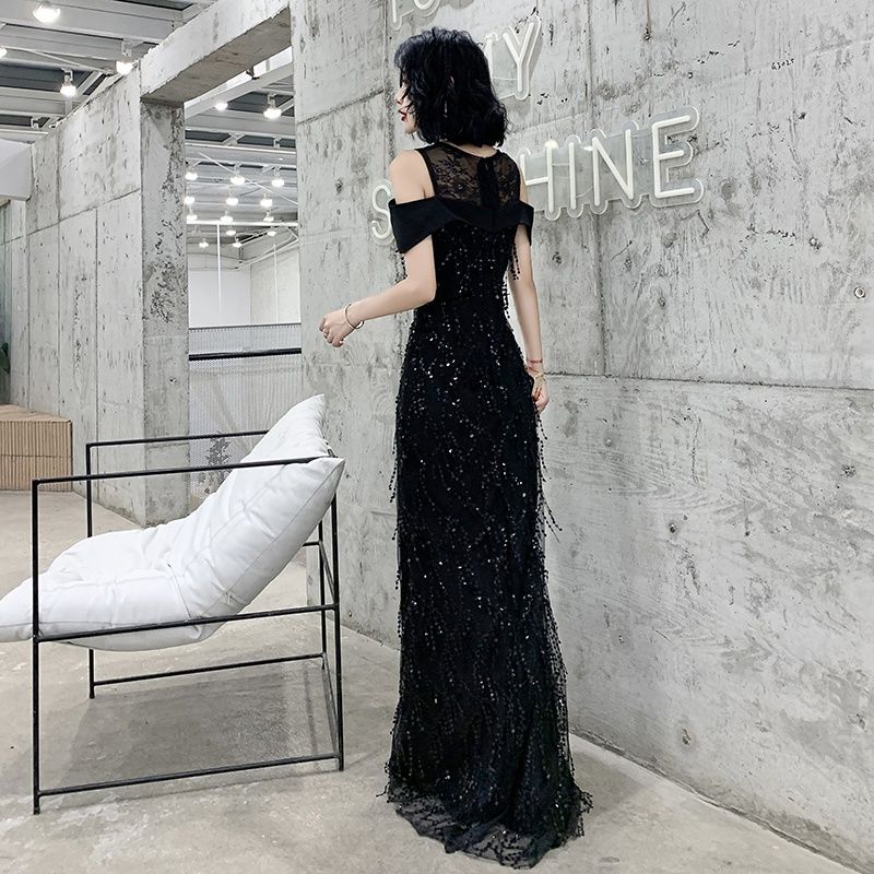 韓国ファッション パーティードレスブラックイブニングドレススカート 上品 成人式 演奏会 発表会 卒業式 結婚式