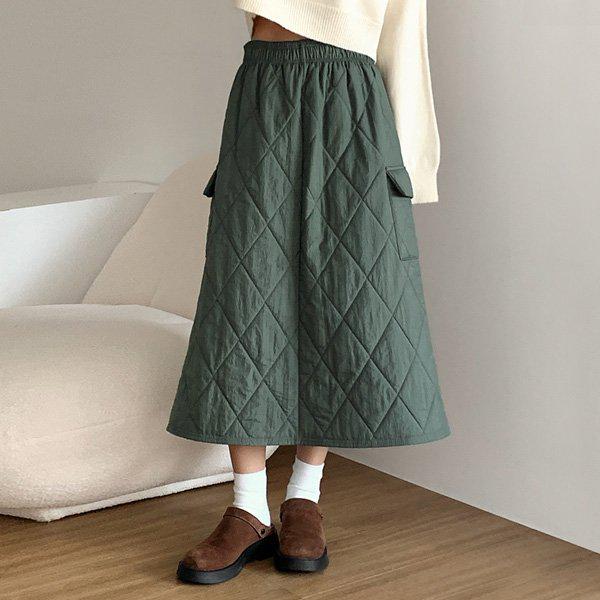 Hスタイル(DK)ダイヤキルティングナポリSK 秋スカート 女性 キルティング ロングスカート バンド