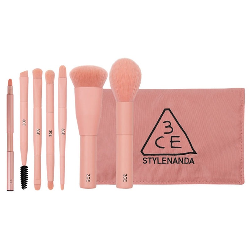 Miniメイクアップブラシ Kit 7種類 pink韓国コスメミングルデュアルブラシポーチポータ