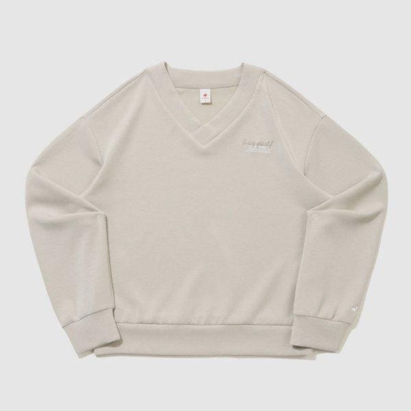 [] 女性 ダブルテンション2.0 ルーズフィット Vネック スウェットシャツ BEG / QR122OFS11