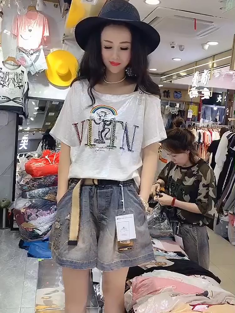 ツーピースウエスタンエイジレスファッションネットレッドトップ2020ヨーロッパの商品新しいスーツショートショートウエストデニムショートパンツ