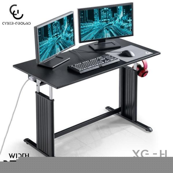 ゲーミングデスク 昇降式 幅120cm オフィスデスク シンプル おしゃれ デスク ブラック ホワイト 電源タップ収納付き ヘッドホンフック