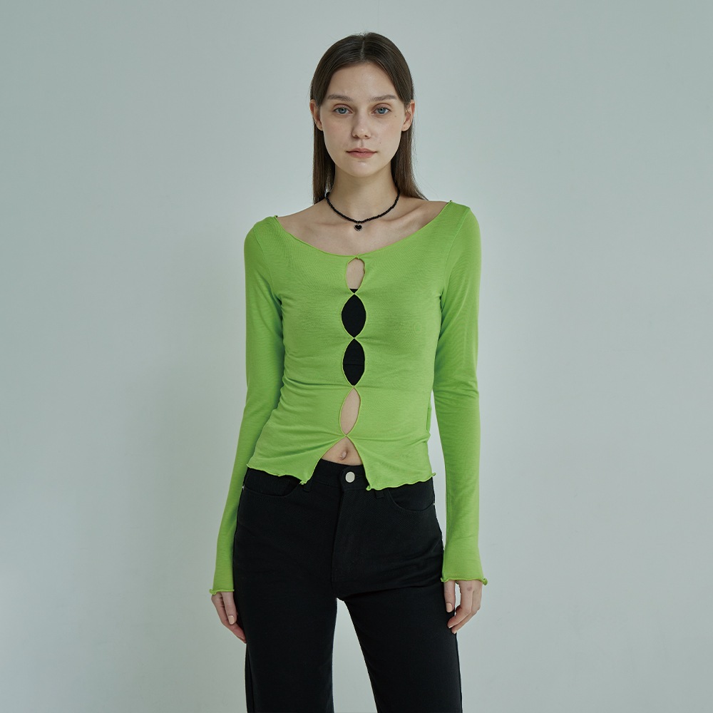 CUT OUT T-SHIRT(WHITE, LIME, BLACK)