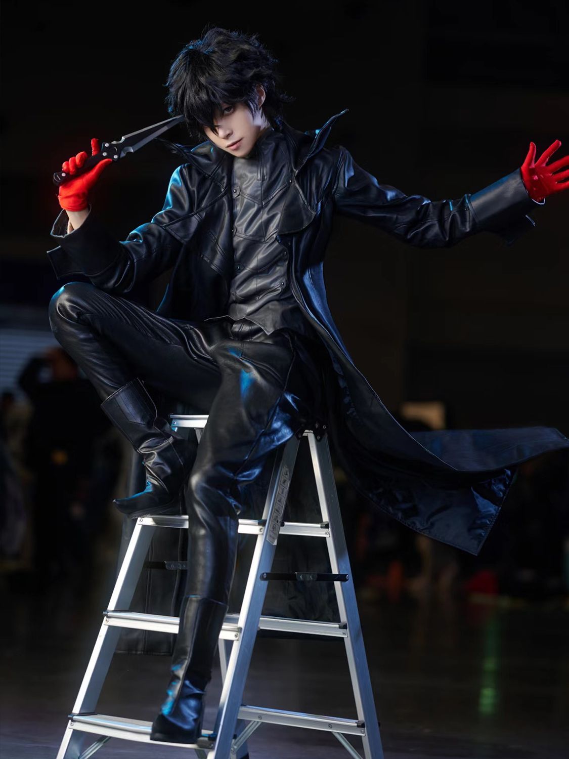 新型女神異聞録P5雨宮蓮COS服Joker戦闘服皮衣マスク長型外着起爆