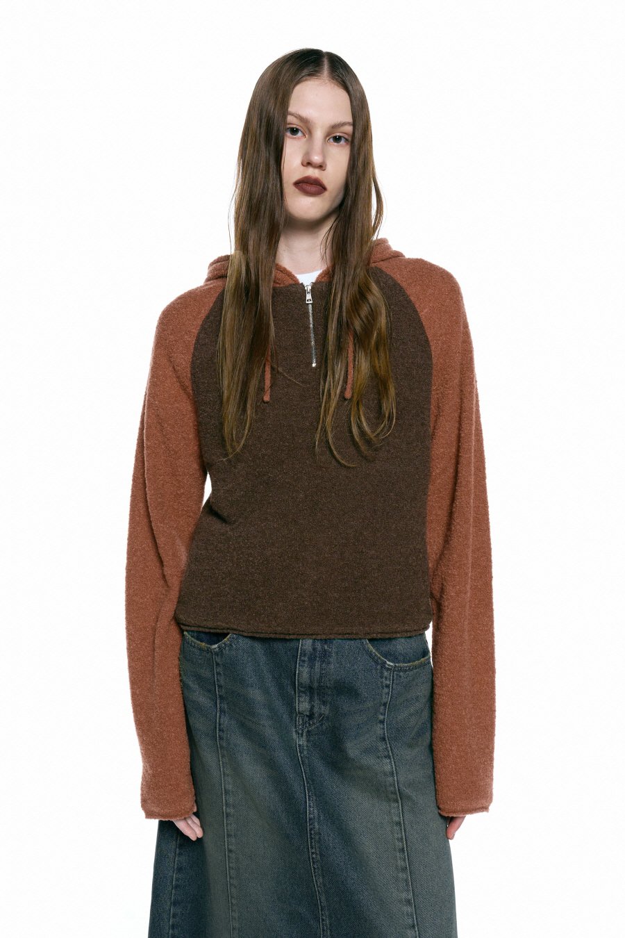 【INSILENCE】 BOOKLE RAGLAN HOOD KNIT : BROWN