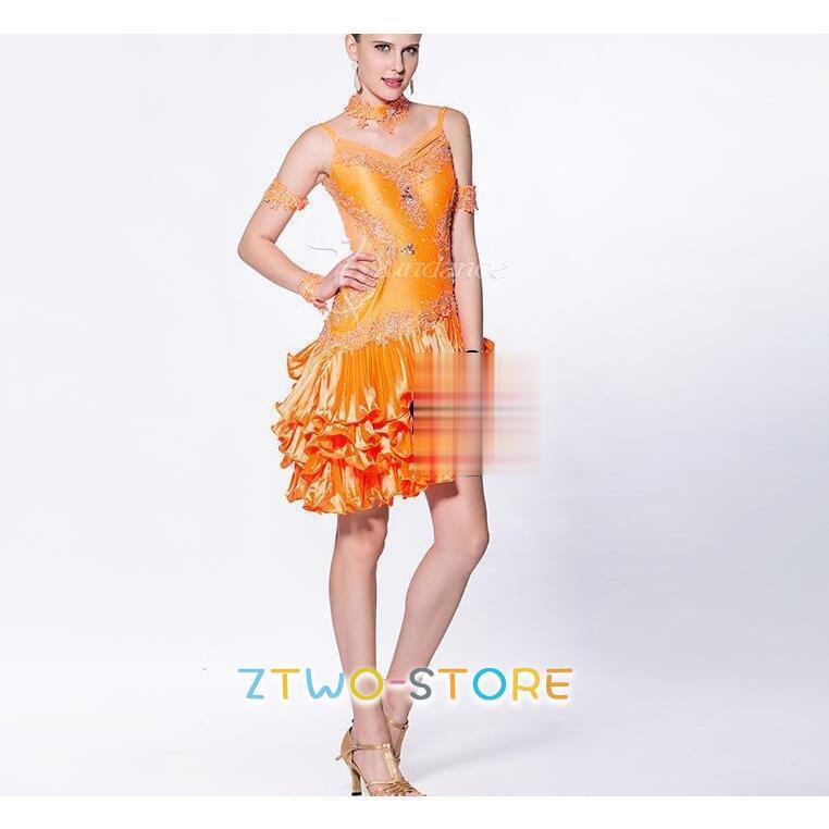 新しい子供用ダンスウェア 【高品質】社交ダンスドレス　 ラテンドレス　モダンドレス　ロングスカート　ダンスウエア　競技　デモ　ダンス衣装　ワンピース オーダーメード 2枚購入で2235円OFF